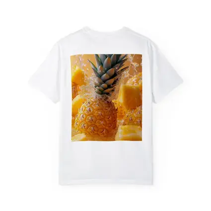 Fresh Pineapple Chunks Water Splash Yellow Background