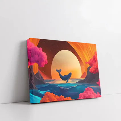 Whale Leaping Over Surreal Ocean Sunset