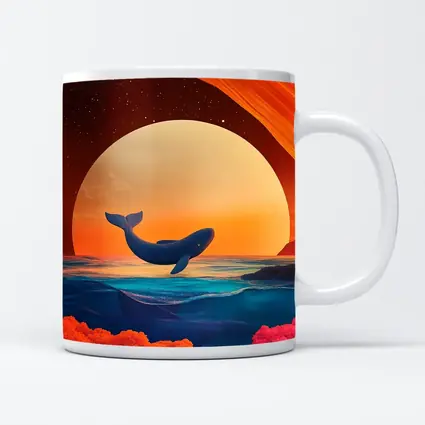 Whale Leaping Over Surreal Ocean Sunset