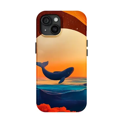 Whale Leaping Over Surreal Ocean Sunset