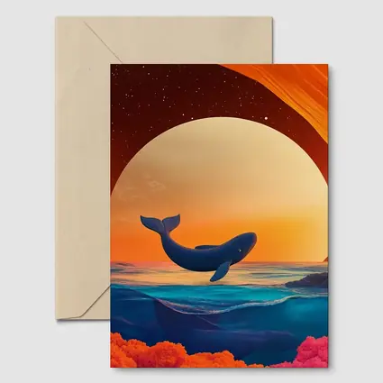 Whale Leaping Over Surreal Ocean Sunset