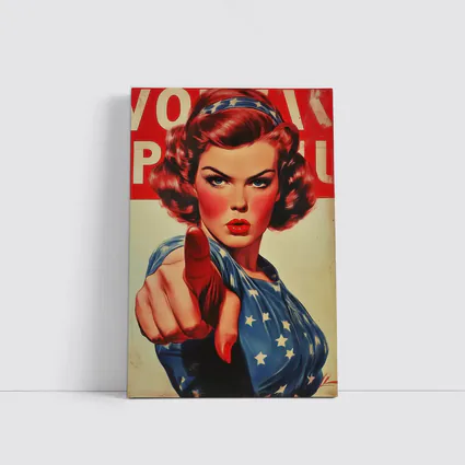 Retro American Woman Pointing Patriotic Art