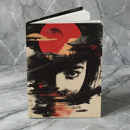 Japanese Woman Red Sun Temple Night