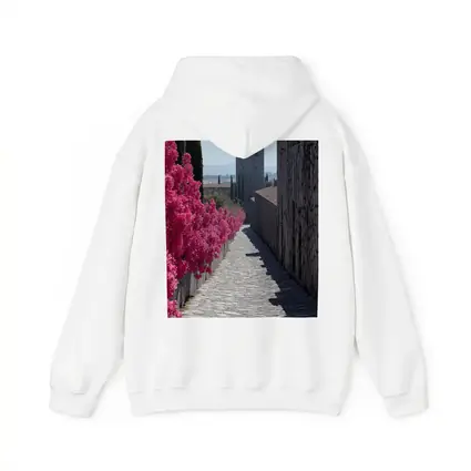 Medieval Castle Tower Pink Bougainvillea Pathway