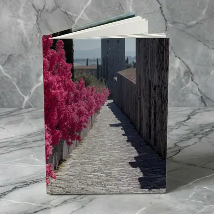Medieval Castle Tower Pink Bougainvillea Pathway
