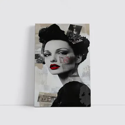 Retro Woman Collage Art Black White Red