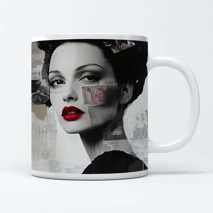 Retro Woman Collage Art Black White Red