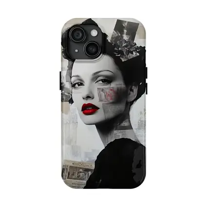Retro Woman Collage Art Black White Red