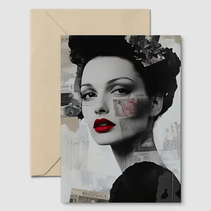 Retro Woman Collage Art Black White Red