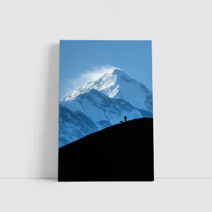 Hiker Silhouette Snow Mountain Blue Sky