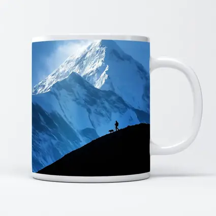 Hiker Silhouette Snow Mountain Blue Sky