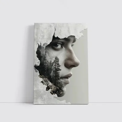 Woman Face Double Exposure Forest Mountains