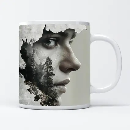 Woman Face Double Exposure Forest Mountains