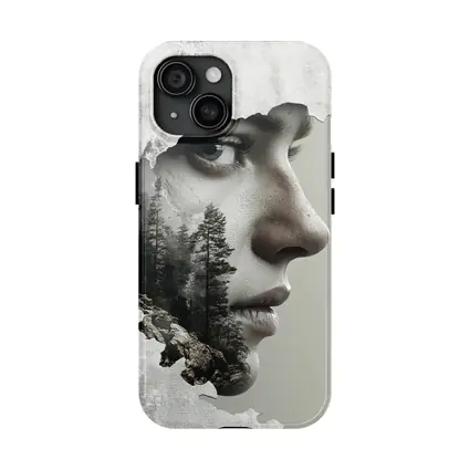 Woman Face Double Exposure Forest Mountains