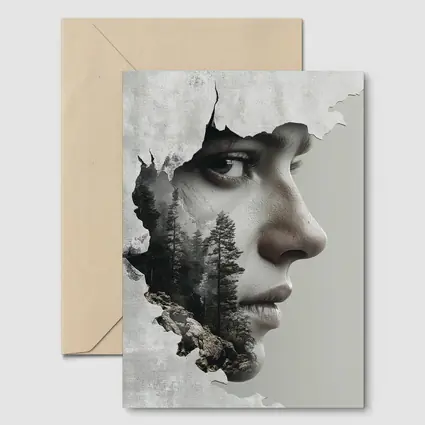 Woman Face Double Exposure Forest Mountains