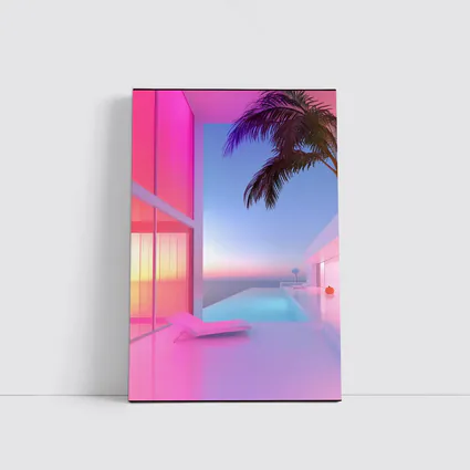 Pink Neon Infinity Pool Sunset Architecture