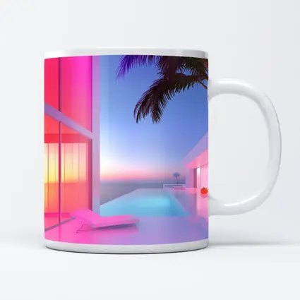 Pink Neon Infinity Pool Sunset Architecture