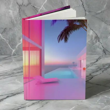 Pink Neon Infinity Pool Sunset Architecture