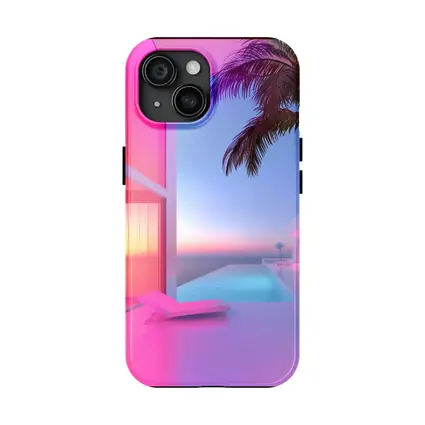 Pink Neon Infinity Pool Sunset Architecture