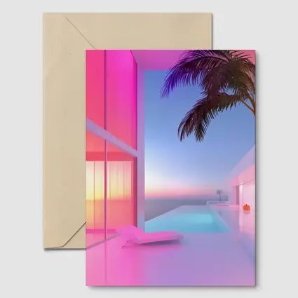 Pink Neon Infinity Pool Sunset Architecture
