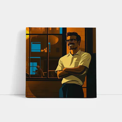 Confident Smiling Man Urban Night Scene