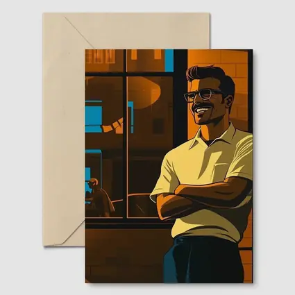 Confident Smiling Man Urban Night Scene