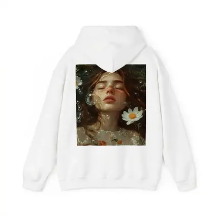 Dreaming Girl Floating Water Daisies Bubbles