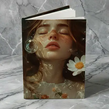 Dreaming Girl Floating Water Daisies Bubbles
