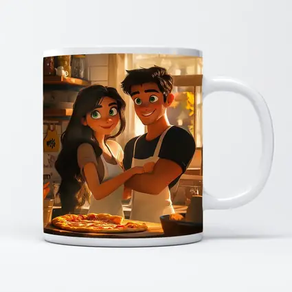 Animated Couple Making Pizza in Kitchen