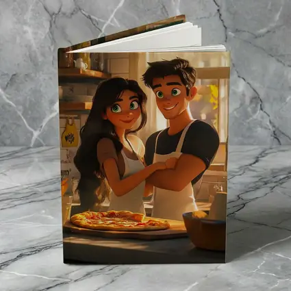 Animated Couple Making Pizza in Kitchen