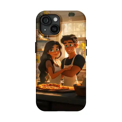 Animated Couple Making Pizza in Kitchen