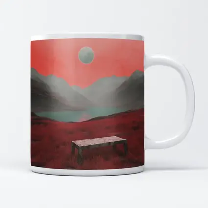 Surreal Red Landscape Moon Mountain Lake