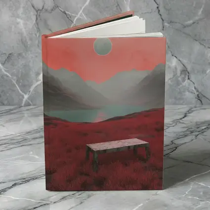 Surreal Red Landscape Moon Mountain Lake