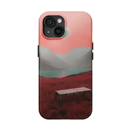 Surreal Red Landscape Moon Mountain Lake