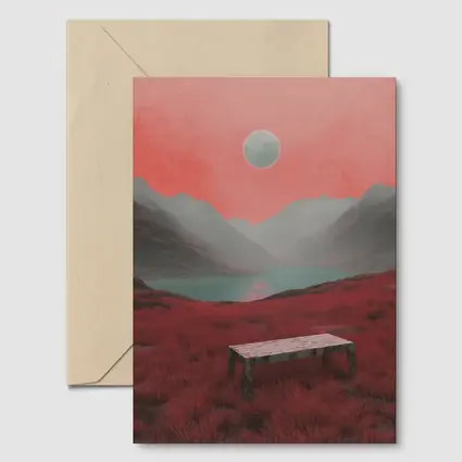 Surreal Red Landscape Moon Mountain Lake