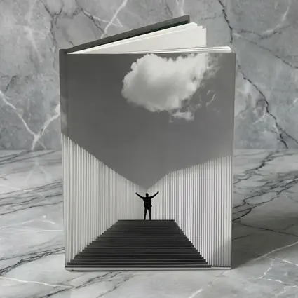 Man Arms Raised Stairs Black White