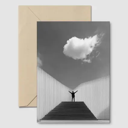 Man Arms Raised Stairs Black White
