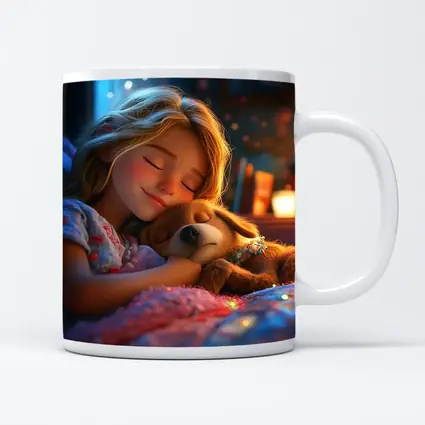 Girl Sleeping With Dog Cozy Bedroom Night