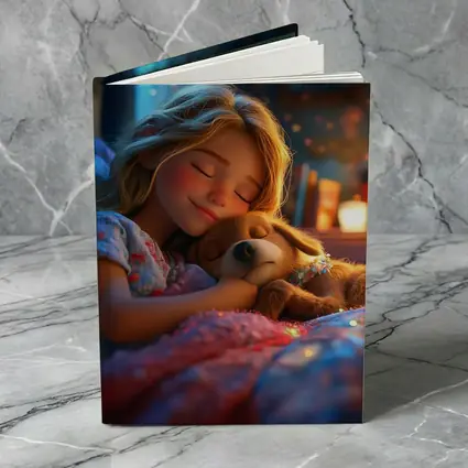 Girl Sleeping With Dog Cozy Bedroom Night