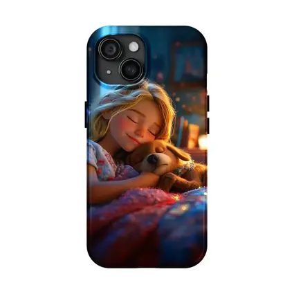 Girl Sleeping With Dog Cozy Bedroom Night