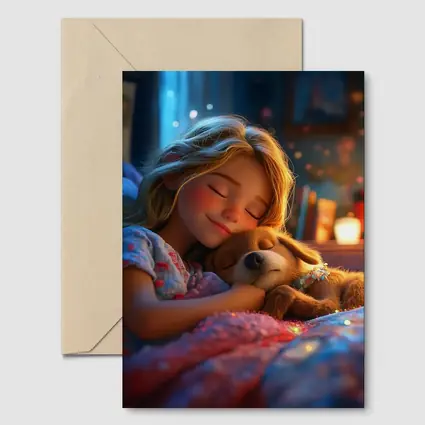 Girl Sleeping With Dog Cozy Bedroom Night