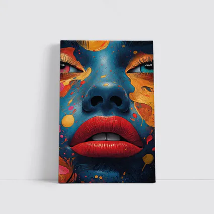 Blue Face Woman Bold Paint Splash Art