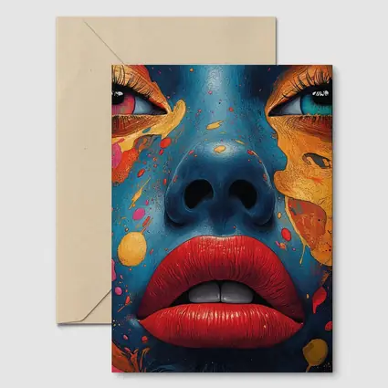 Blue Face Woman Bold Paint Splash Art