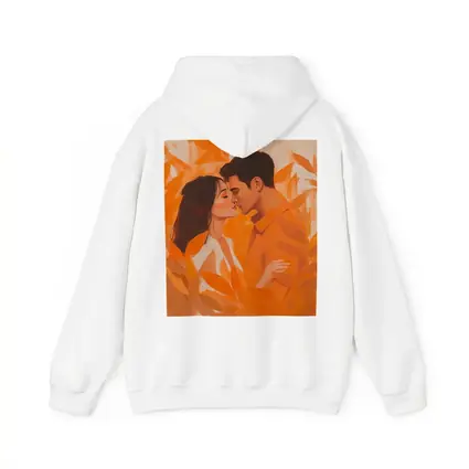 Couple Kissing Orange Leaves Romantic Painting