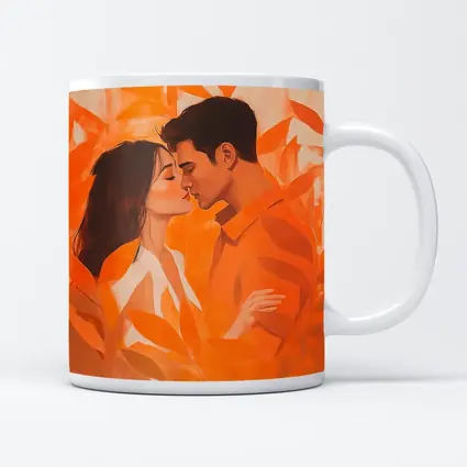 Couple Kissing Orange Leaves Romantic Painting