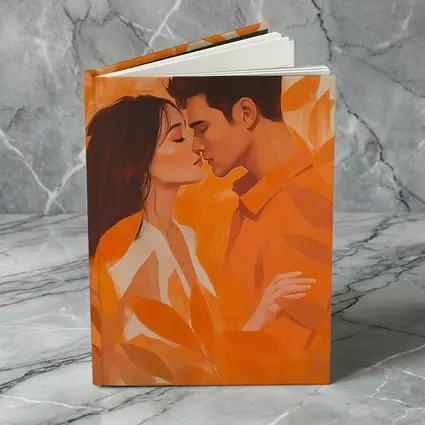 Couple Kissing Orange Leaves Romantic Painting