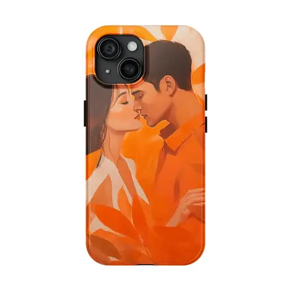 Couple Kissing Orange Leaves Romantic Painting