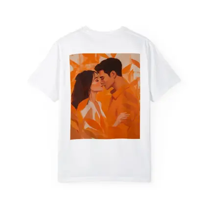 Couple Kissing Orange Leaves Romantic Painting