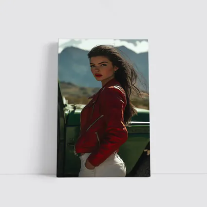 Woman Red Jacket Mountains Outdoor Portrait