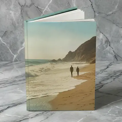 Two People Walking Along Sunny Beach Shore
